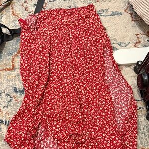 Reformation Red Floral Maxi Skirt